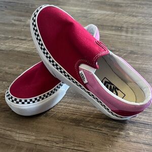 Vans Kids Red and Pink Checkered Slip-On Sneakers